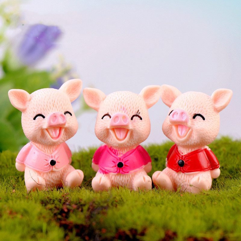 Cartoon Resin Colorful Pig Doll Toys Fairy Garden Decoration Miniture Fairy Garden Accessories Supplies Pot Bonsai Moss Fairy Garden Micro Landscape Miniature Garden Terrariums Fairy Garden Figurine Kits Items Auto Interior Decoration